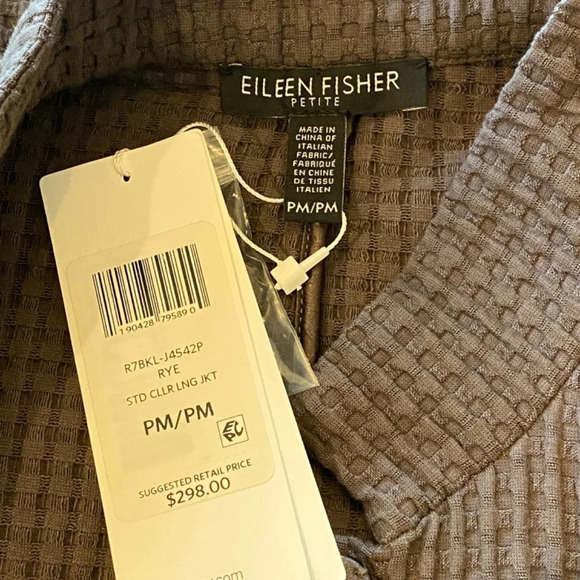 New! Eileen Fisher stand collar textured long  Jacket dye Brown nwt 33713 - Picture 7 of 10